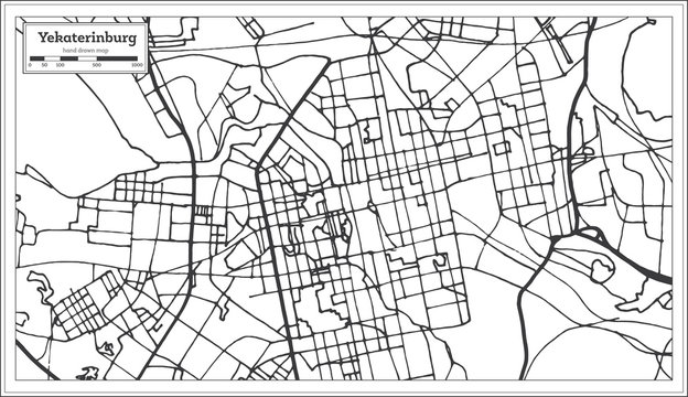 Yekaterinburg Russia City Map in Retro Style. Outline Map.