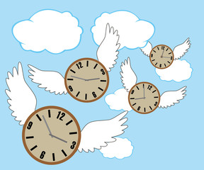 Time fly with clock flying with wings in the sky