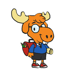 Moose student with backpack 