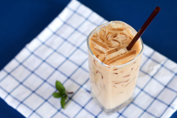 Close up of Iced coffee with straw