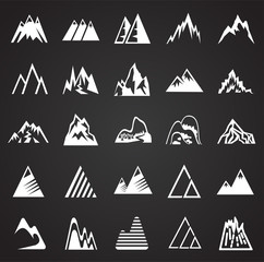 Mountain icons set on black background for graphic and web design, Modern simple vector sign. Internet concept. Trendy symbol for website design web button or mobile app