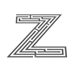 3d render maze alphabet letter