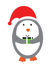 Flat vector illustration of penguin holding gift