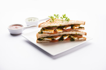 Paneer Sandwich - using Indian cottage cheese and vegetables and chutney