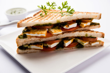 Paneer Sandwich - using Indian cottage cheese and vegetables and chutney