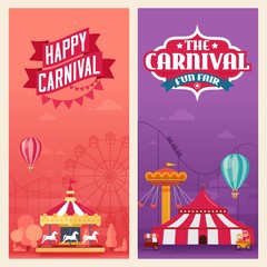 vector illustrations of carnival circus with   tent, carousels, ticket fun fair amusement park © Freshcare
