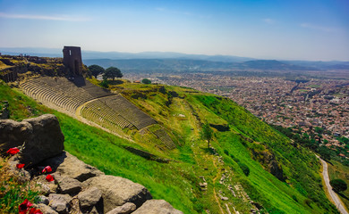 Theater of Pergamon Ancient City in Bergama, Izmir, Turkey. Acropolis of Pergamon. Old ruin.