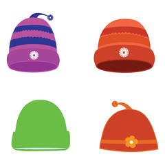 Set of winter hats isolated on white background.