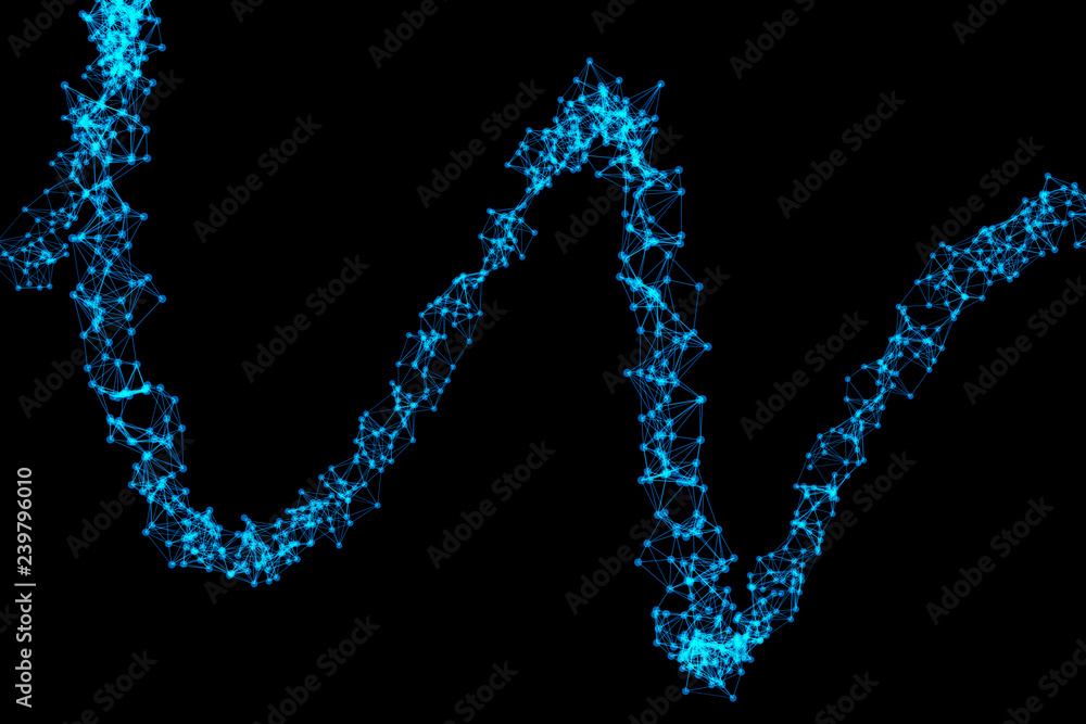 Poster curve line of spiral tunnel with network connection pattern lines on black. high-tech background in 