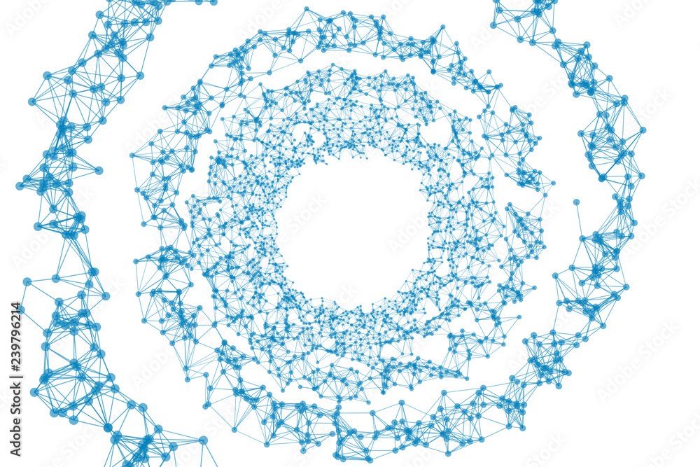Poster spiral tunnel with network connection pattern lines on white. high-tech background in digital comput