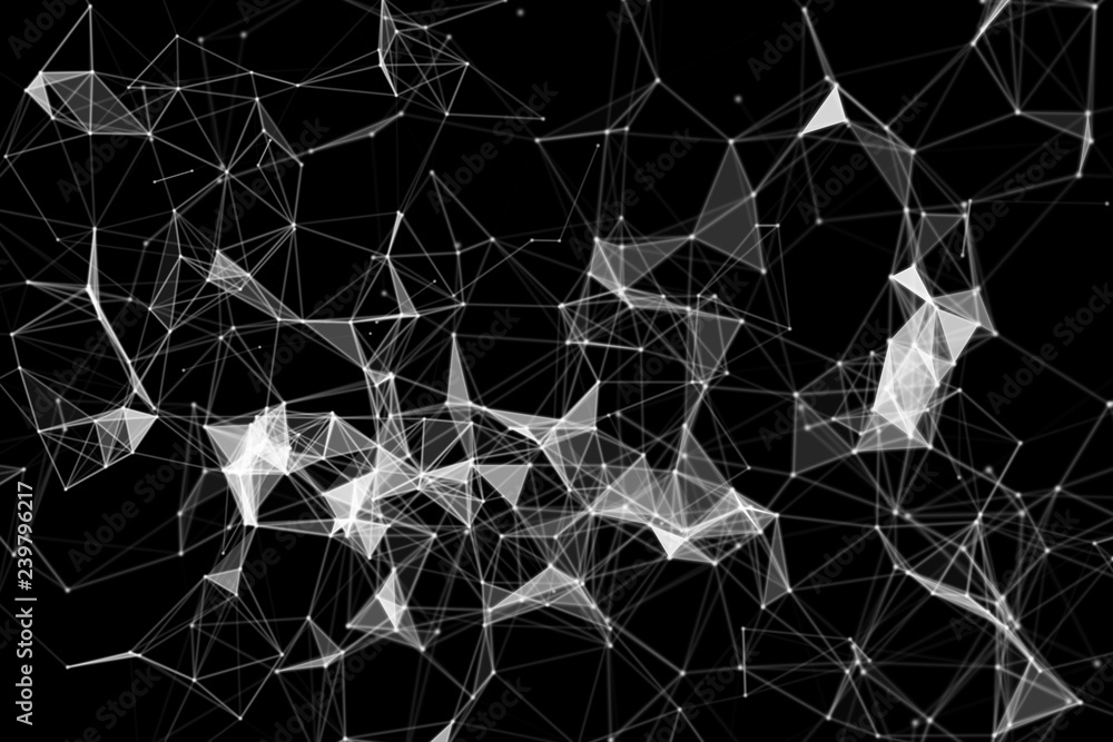 Poster white digital data and network connection triangle lines and spheres in futuristic technology concep