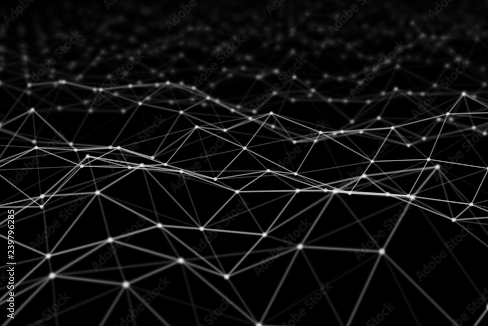 Poster white digital data and network connection triangle lines and spheres in futuristic technology concep