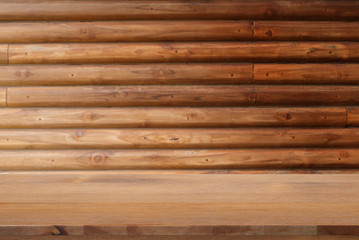 Fototapeta premium Empty desk with Vintage Wooden panel texture or side view of wall for background