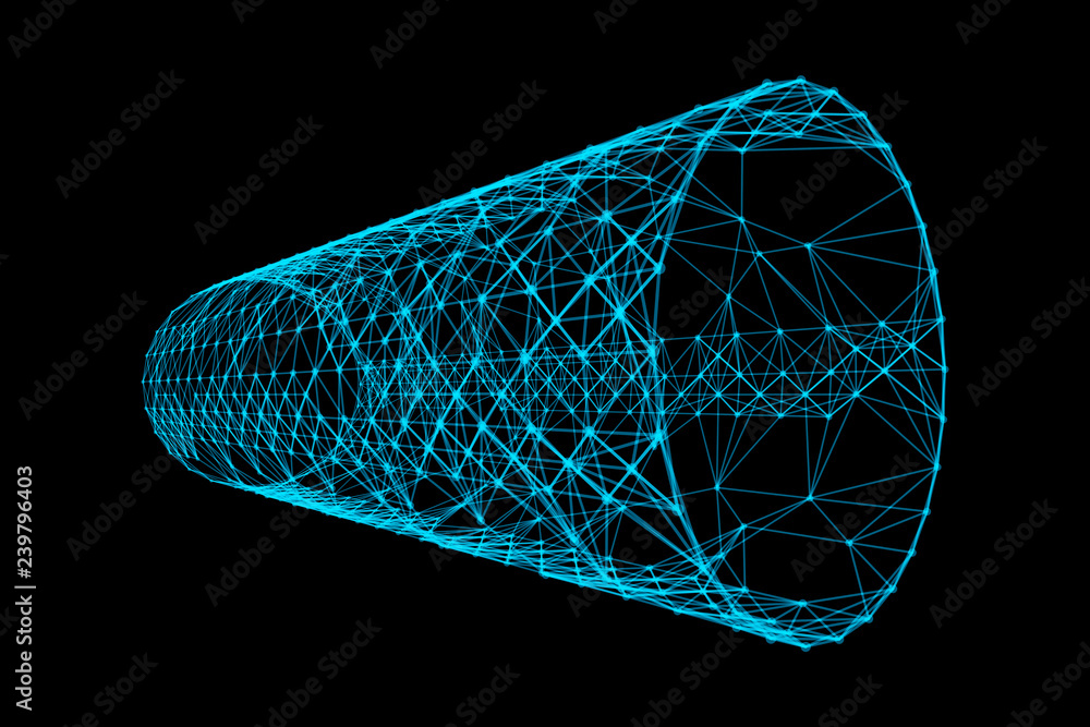 Poster blue tunnel with network connection pattern lines. high-tech background in digital computer technolo