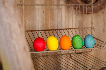 easter cake and easter eggs. Happy easter!   (traditional decoration and treats) easter food. Copy space. top view