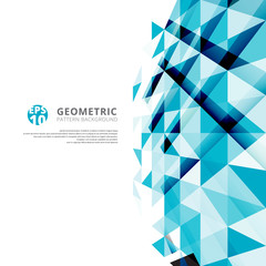 Abstract blue geometric triangles pattern perspective on white background with copy space - obrazy, fototapety, plakaty