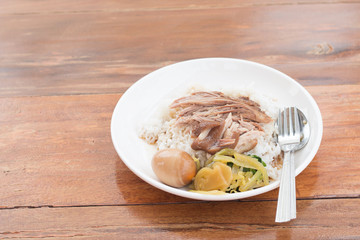 Stewed pork leg topped on rice  (Kao Ka Moo)