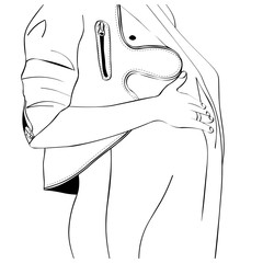Vector lines. A pregnant girl, a expectant mother, keeps her hand on her stomach