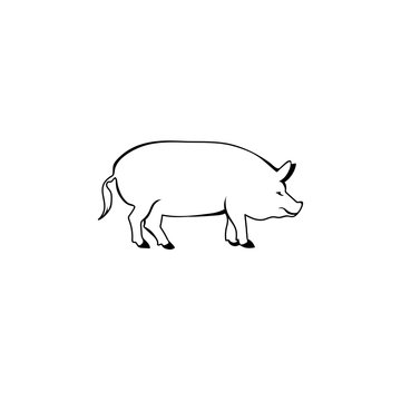 pig silhouette. vector outline. black and white animal. monochrome image.