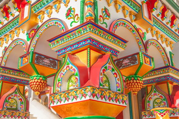 Fragment of a bright painted Russian fairy tower