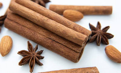 Cinnamon quills, almonds and star anise