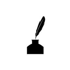 Feather pen and inkwell. Drawing of ancient stationery on white background. Concept for education. - Vector