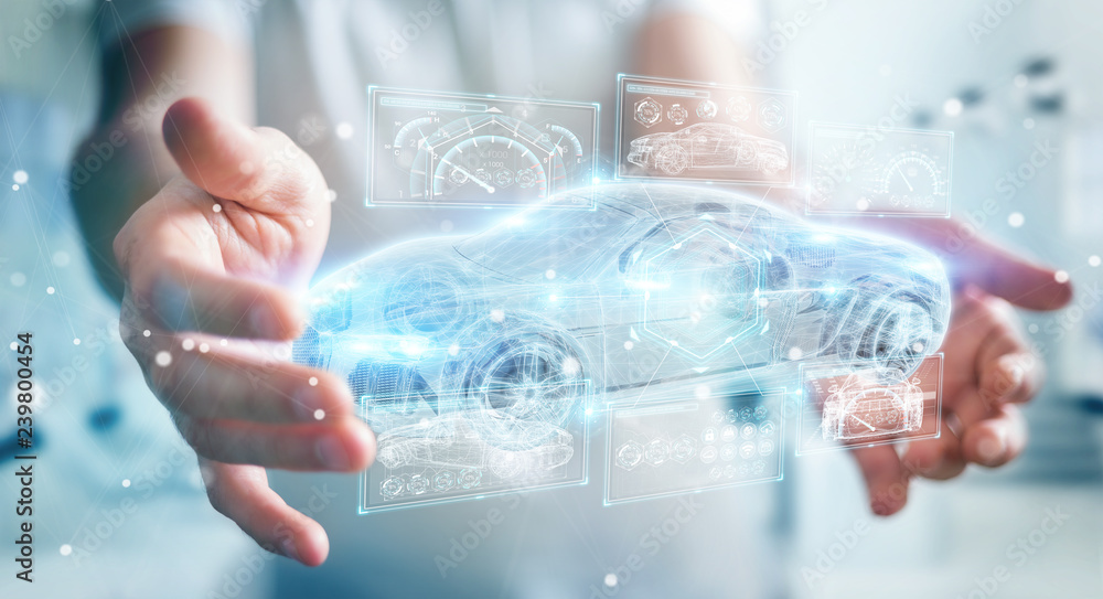 Aufkleber businessman using modern smart car interface 3d rendering