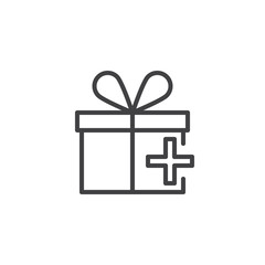 Add gift box outline icon. linear style sign for mobile concept and web design. Present box add simple line vector icon. Symbol, logo illustration. Pixel perfect vector graphics