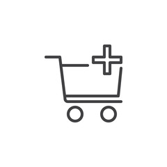 Add to cart outline icon. linear style sign for mobile concept and web design. add shopping cart simple line vector icon. e-commerce symbol, logo illustration. Pixel perfect vector graphics