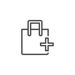 Add shopping bag outline icon. linear style sign for mobile concept and web design. Shop bag plus simple line vector icon. Symbol, logo illustration. Pixel perfect vector graphics