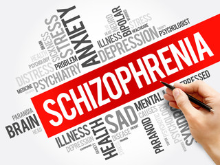 Schizophrenia word cloud collage, health concept background