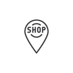 Shop location pin outline icon. linear style sign for mobile concept and web design. shop map marker simple line vector icon. Symbol, logo illustration. Pixel perfect vector graphics