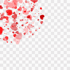Heart confetti falling down isolated. Valentines day concept. Heart shapes overlay background.
