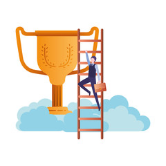 businessman with stair and trophy avatar character
