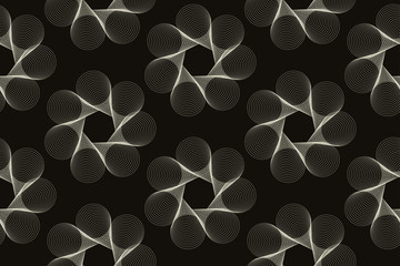 wired cones rotation flowers seamless pattern ivory on black