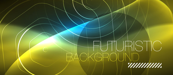 Neon glowing lines, magic energy space blue light concept, abstract background wallpaper design