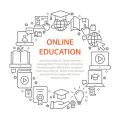 E-learning distance education outline icons set for interface, print.