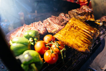 grilled meat and vegetables on grill