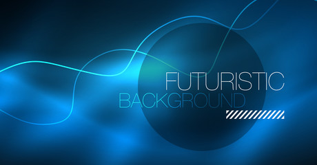 Glowing abstract wave on dark, shiny motion, Christmas and New Year magic space light. Techno abstract background