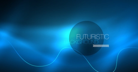 Glowing abstract wave on dark, shiny motion, Christmas and New Year magic space light. Techno abstract background