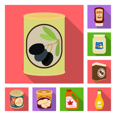Vector design of can and food logo. Collection of can and package vector icon for stock.