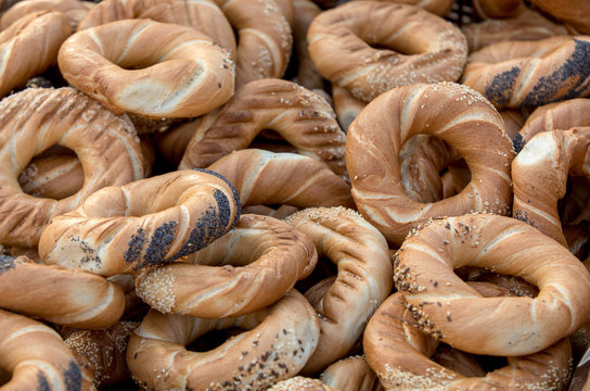 Traditional Cracovian  prezels with salt,  poppy and sesame seeds