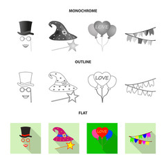 Vector design of party and birthday icon. Collection of party and celebration vector icon for stock.