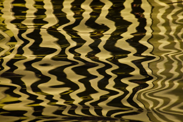 Waves on the water forming stripes similar to the texture of velvet, the alternation of gold and black stripes and waves.