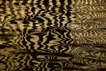 Waves on the water forming stripes similar to the texture of velvet, the alternation of gold and black stripes and waves.
