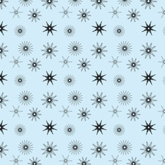 Festive seamless pattern of funny snowflakes and stars