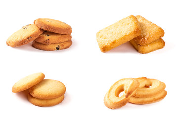 Set of butter cookies isolated on white background.