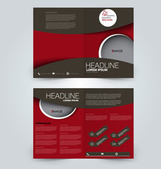 Fold brochure template. Flyer background design. Magazine cover, business report, advertisement pamphlet.  Red and brown color.