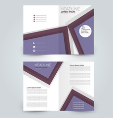 Fold brochure template. Flyer background design. Magazine or book cover, business report, advertisement pamphlet. Purple color.