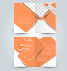 Fold brochure template. Flyer background design. Magazine or book cover, business report, advertisement pamphlet. Orange color. Vector illustration.